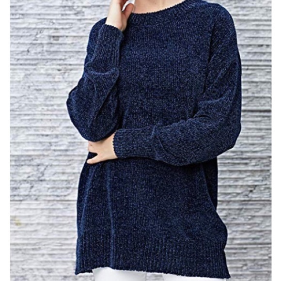 Blue Cozy Velvet Chunky Pullovers Sweater - Picture 2 of 3